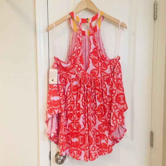 FREE PEOPLE Orange Mimi Boho Tunic Swing Top Small $88 NWT Summer Floral - Picture 6 of 12